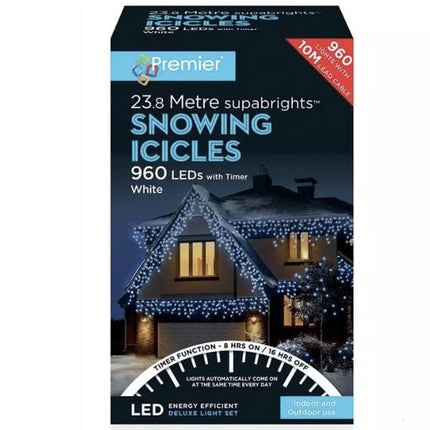 Premier 960 Timerbright Snowing Icicle LED Lights - White | Napev