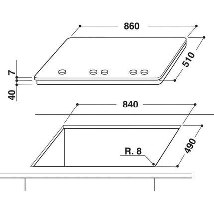 Reload to view Whirlpool 5 Burner Gas Hob - 90cm / GMA 9522/IX dimensions | napev 