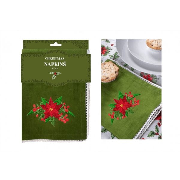 Christmas Holly Napkin Set 40x40cm |Pack of 4 | Napev