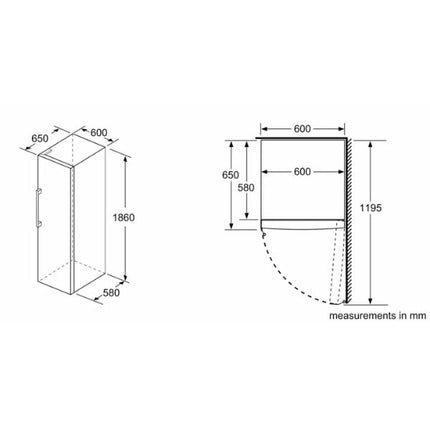 Bosch Series 4 Freestanding Freezer GSN36VL3PG Dimensions at Napev GH