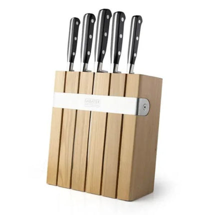 Sabatier Professional 5 Piece Kitchen Knife Set & Oak/Stainless Steel Knife Block at Napev GH