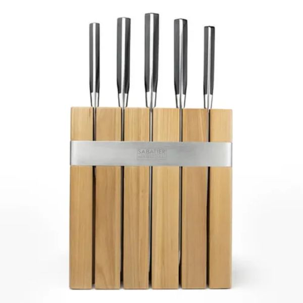 Sabatier Professional 5 Piece Kitchen Knife Set & Oak/Stainless Steel Knife Block at Napev GH