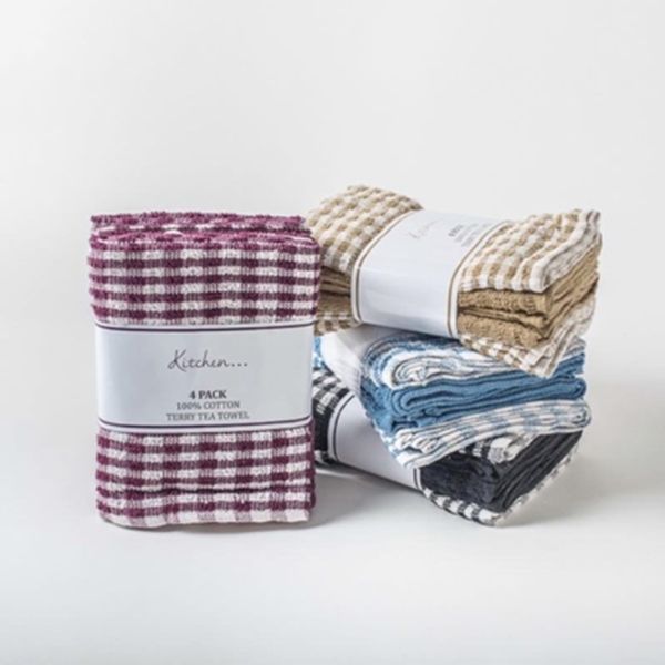 Tea Towels Checked 4 Pack Assorted at Napev GH