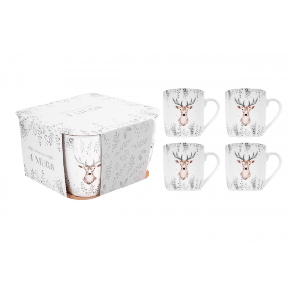 Harvey & Mason Christmas Silver Deer Mugs | Set Of 4 at Napev GH